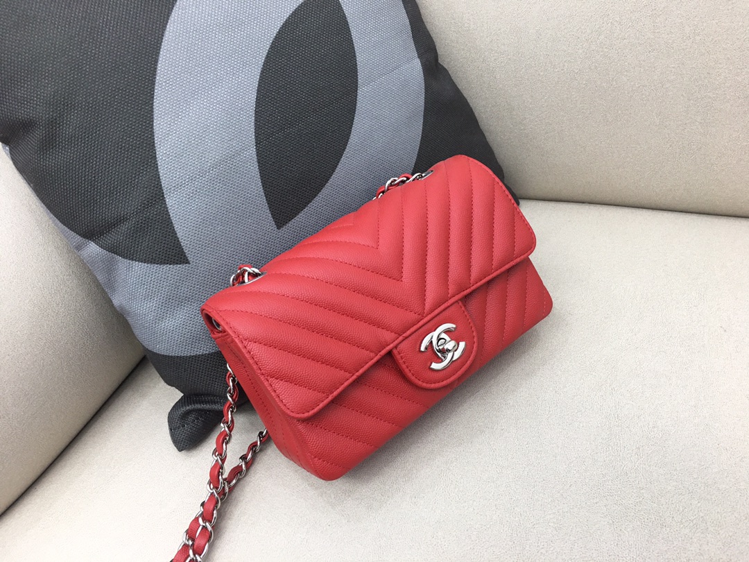 Small Classic Flap Caviar Bag A01116 Red/Silver